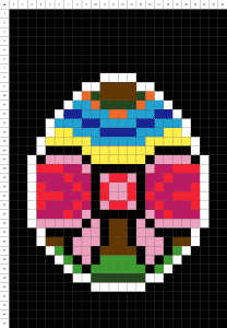 pixel art d'un oeuf de paques sur fond noir