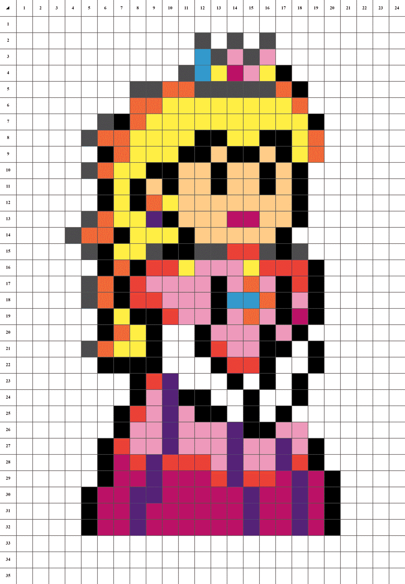 Princesse Peach Mario Pixel Art grille fond blanc