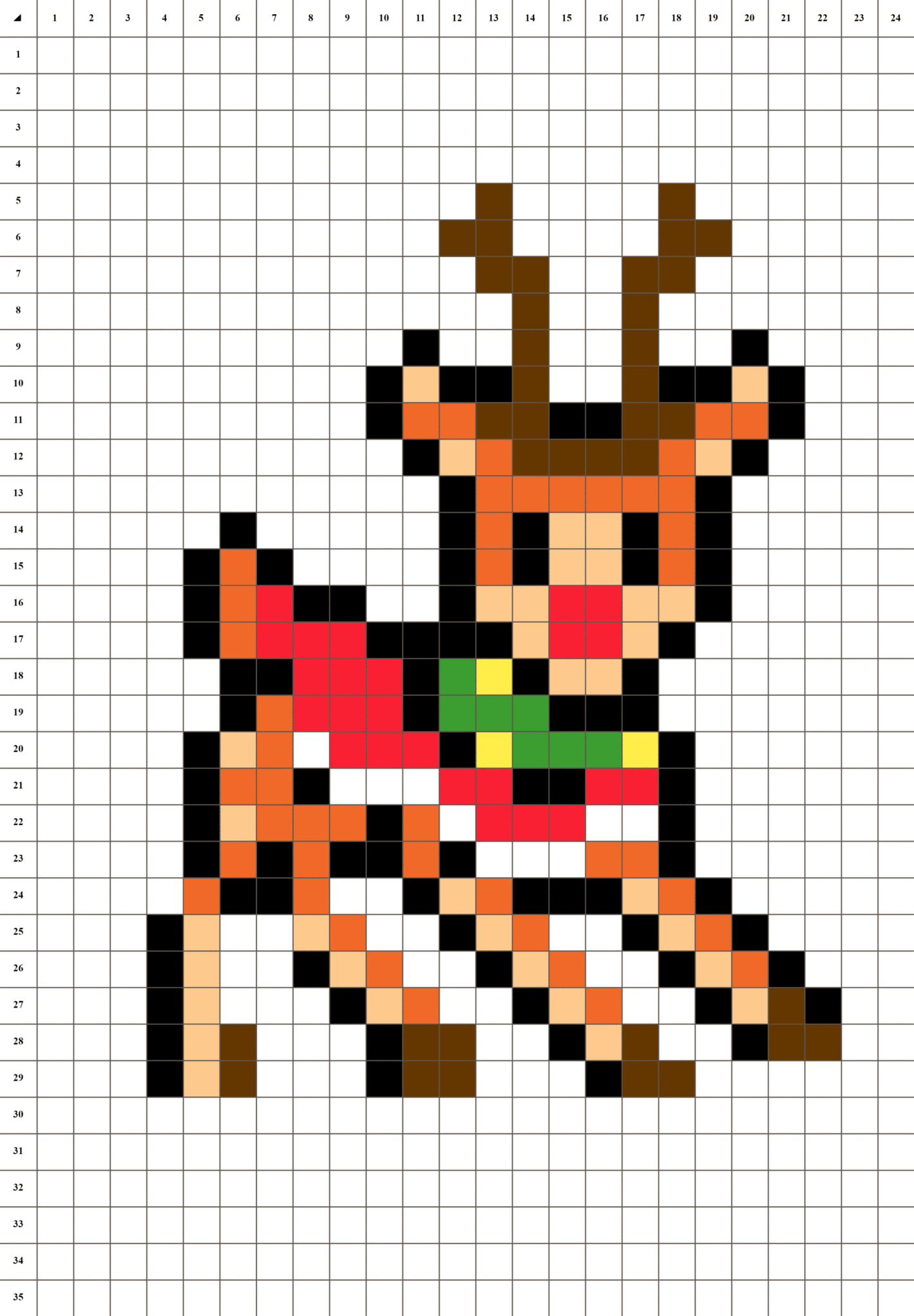 Rodolphe Renne Noel pixel art - grille fond blanc