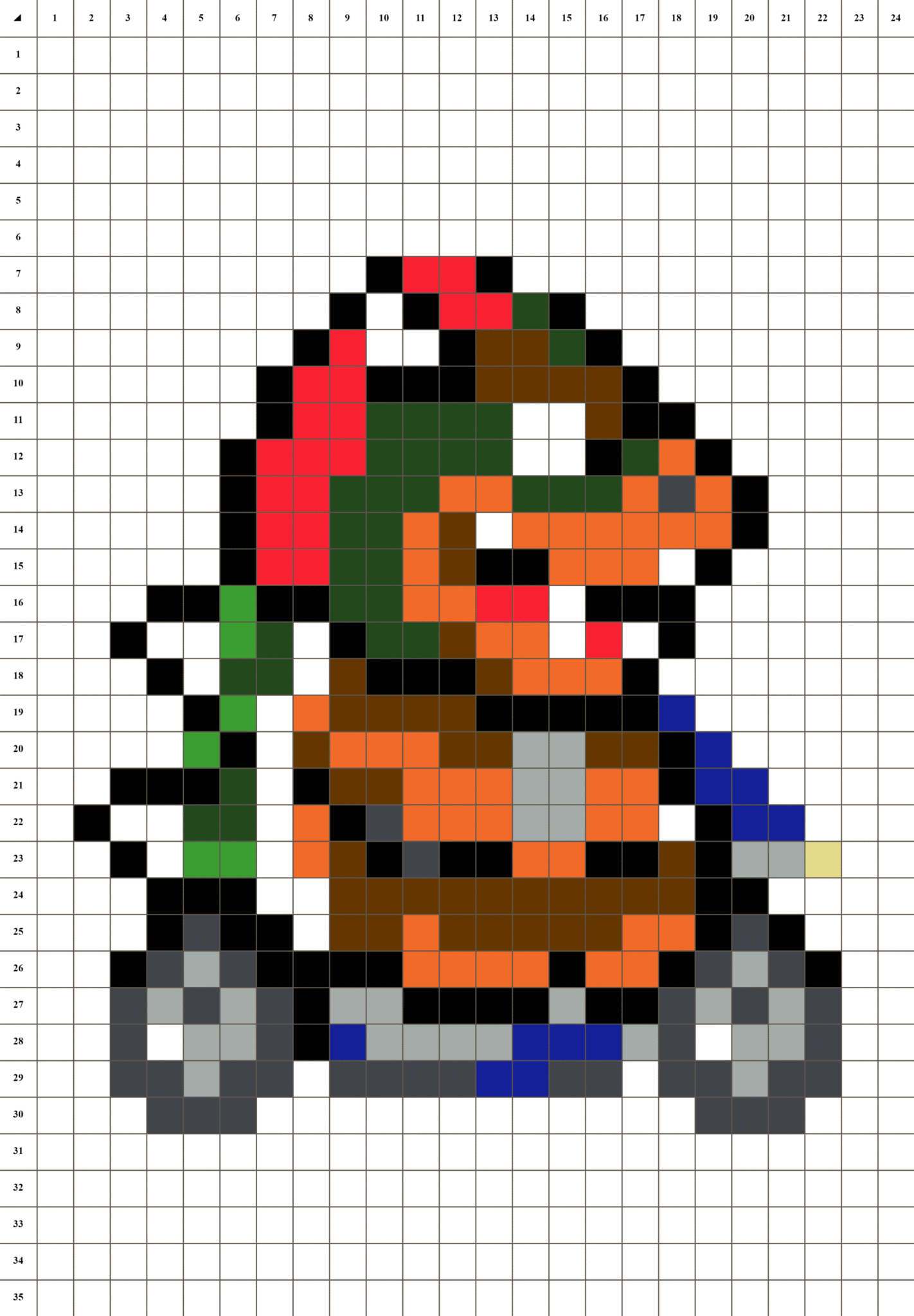 Bowser Mario Kart pixel art grille - Fond blanc