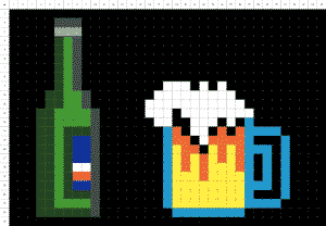 Pixelart de bière sur fond noir