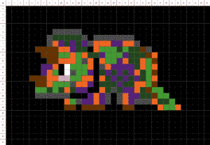 Triceratops dinosaure pixel art fond noir