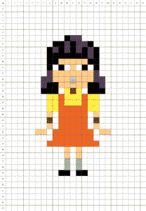 Poupée Squid Game pixel art fond blanc