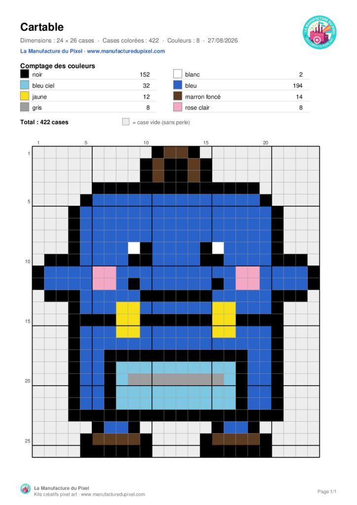 Pixel art cartable : modèle gratuit à télécharger