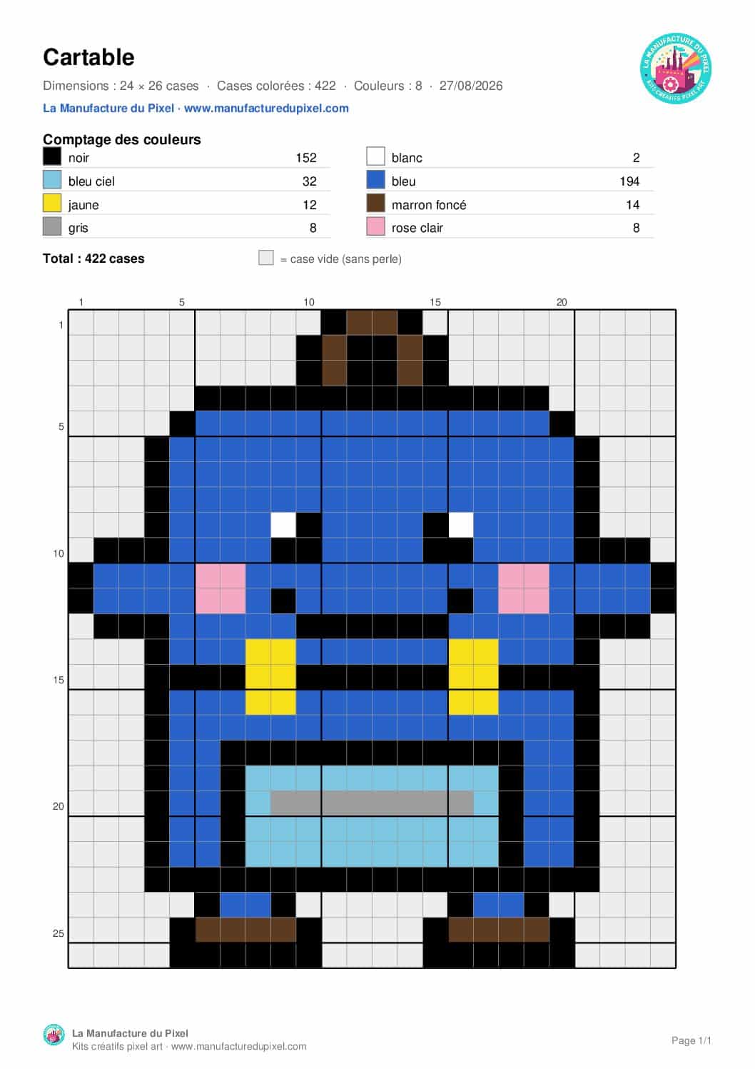 Modèle pixel art gratuit Cartable à télécharger – La Manufacture du Pixel