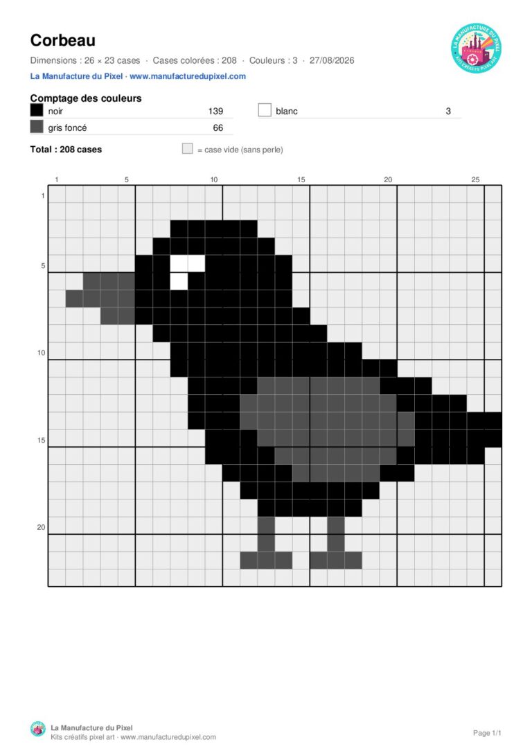 Pixel art corbeau Corbeau : modèle gratuit à télécharger