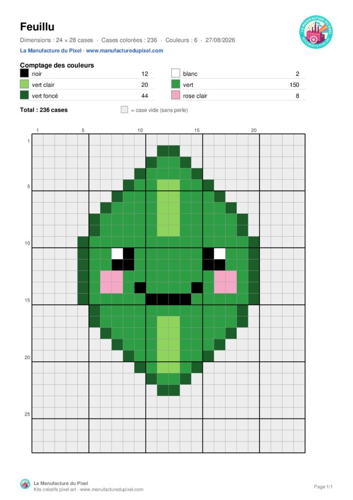 Pixel art feuille Feuillu : modèle gratuit à télécharger
