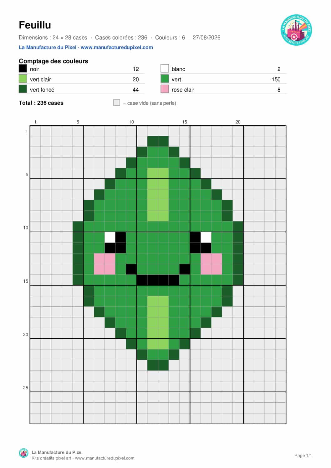 Modèle pixel art gratuit Feuillu à télécharger – La Manufacture du Pixel