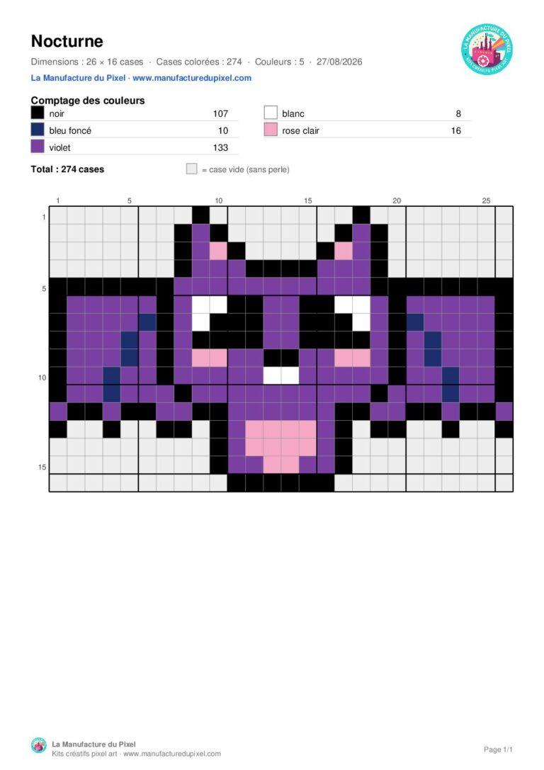 Pixel art chauve-souris Nocturne : modèle gratuit à télécharger