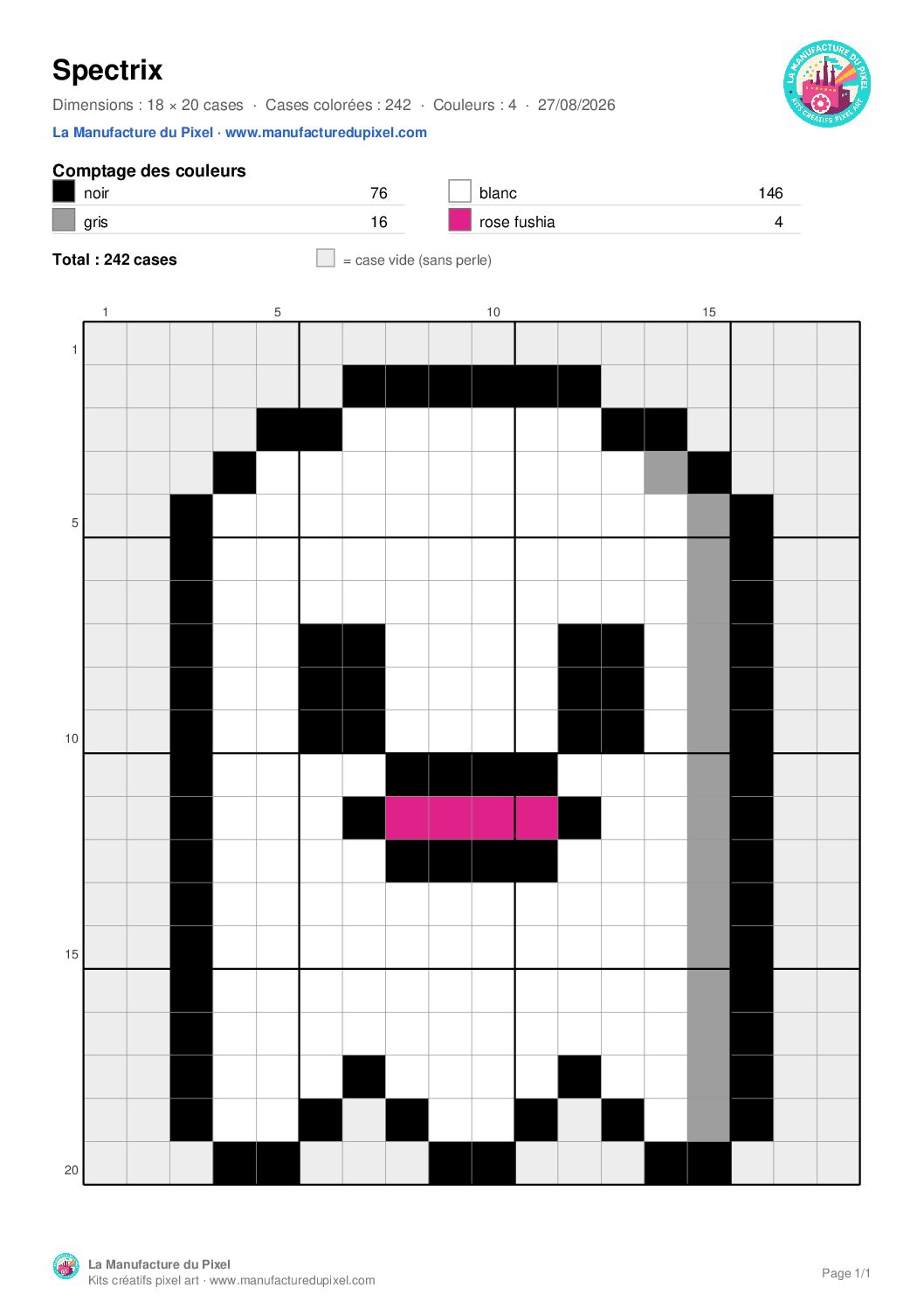 Pixel art fantôme Spectrix : modèle gratuit à télécharger