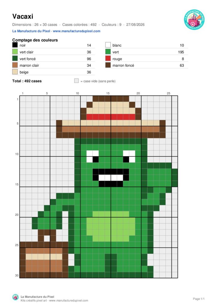 Pixel art cactus Vacaxi : modèle gratuit à télécharger